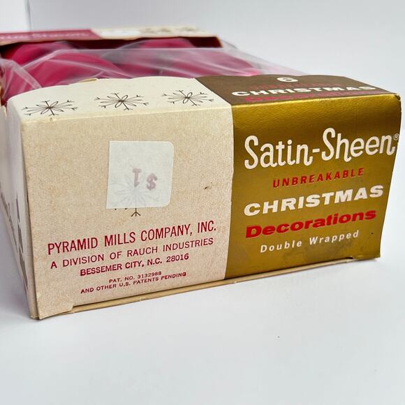 Red Satin Sheen Unbreakable Christmas Ornaments Set of 6 Crafts Retro Decor - Picture 7 of 9